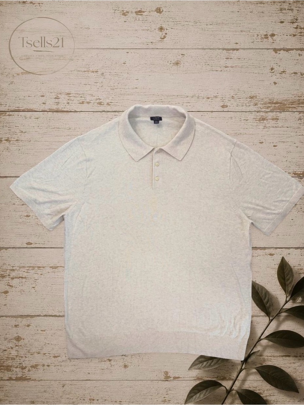 J Crew Short Sleeve 100% Cotton Oatmeal Beige Sweater Polo - Size XXL